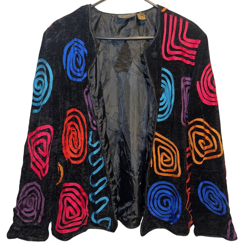 Vintage 80s Allure Abstract Print Unique Buttons Cardigan Sweater M